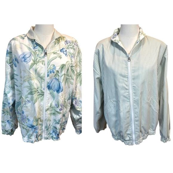 Vintage 90’s Reversible Floral Striped Cottagecore Coquette Zip Up Jacket Large - Picture 1 of 16